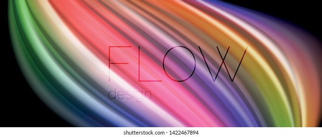 Fluid liquid color wave lines, glowing colorful light effect, abstract composition template. Geometric technology abstract pattern. Movement and motion concept