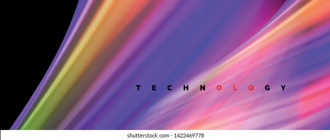Fluid liquid color wave lines, glowing colorful light effect, abstract composition template. Geometric technology abstract pattern. Movement and motion concept