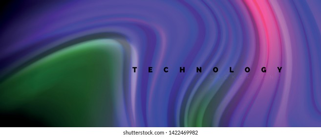 Fluid liquid color wave lines, glowing colorful light effect, abstract composition template. Geometric technology abstract pattern. Movement and motion concept