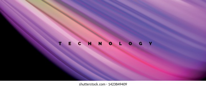 Fluid liquid color wave lines, glowing colorful light effect, abstract composition template. Geometric technology abstract pattern. Movement and motion concept