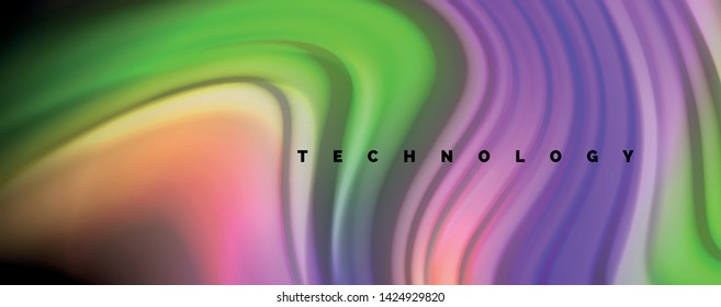 Fluid liquid color wave lines, glowing colorful light effect, abstract composition template. Geometric technology abstract pattern. Movement and motion concept