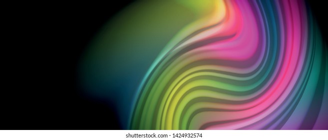 Fluid liquid color wave lines, glowing colorful light effect, abstract composition template. Geometric technology abstract pattern. Movement and motion concept