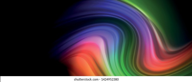 Fluid liquid color wave lines, glowing colorful light effect, abstract composition template. Geometric technology abstract pattern. Movement and motion concept