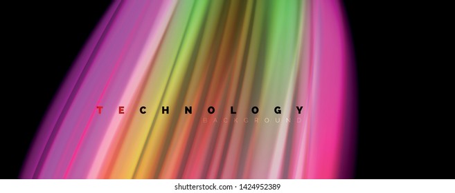 Fluid liquid color wave lines, glowing colorful light effect, abstract composition template. Geometric technology abstract pattern. Movement and motion concept