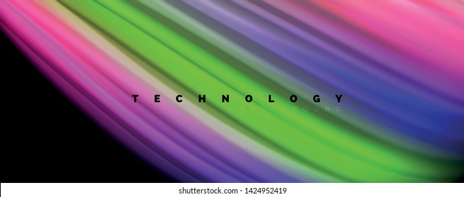 Fluid liquid color wave lines, glowing colorful light effect, abstract composition template. Geometric technology abstract pattern. Movement and motion concept