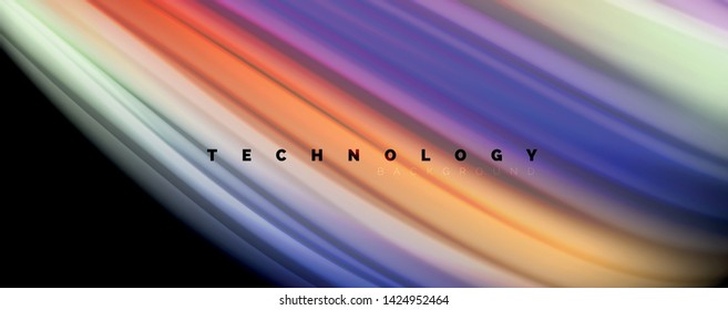 Fluid liquid color wave lines, glowing colorful light effect, abstract composition template. Geometric technology abstract pattern. Movement and motion concept