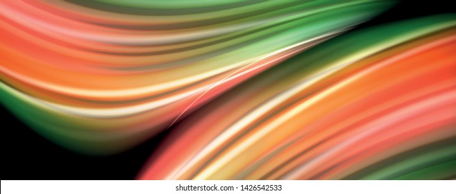 Flüssige Flüssig-Farb-Wellenlinien, leuchtender bunter Lichteffekt, abstrakte Kompositionsvorlage. Abstraktes Muster der geometrischen Technologie. Konzept Bewegung und Bewegung