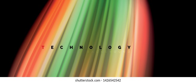 Fluid liquid color wave lines, glowing colorful light effect, abstract composition template. Geometric technology abstract pattern. Movement and motion concept