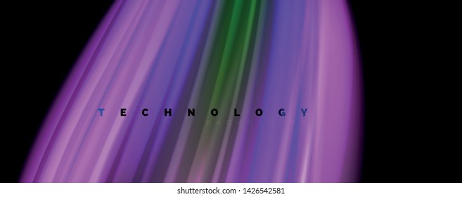 Fluid liquid color wave lines, glowing colorful light effect, abstract composition template. Geometric technology abstract pattern. Movement and motion concept