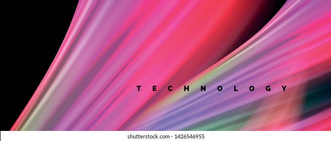 Flüssige Flüssig-Farb-Wellenlinien, leuchtender bunter Lichteffekt, abstrakte Kompositionsvorlage. Abstraktes Muster der geometrischen Technologie. Konzept Bewegung und Bewegung