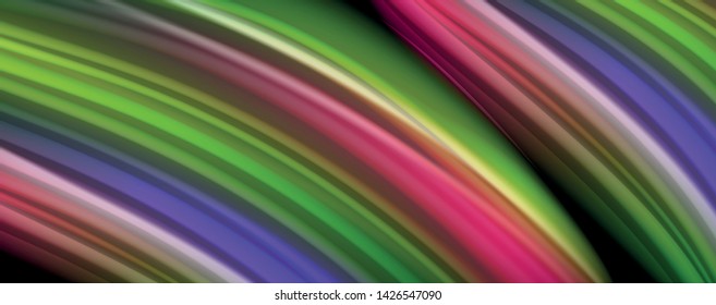Fluid liquid color wave lines, glowing colorful light effect, abstract composition template. Geometric technology abstract pattern. Movement and motion concept