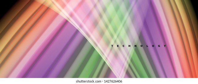 Fluid liquid color wave lines, glowing colorful light effect, abstract composition template. Geometric technology abstract pattern. Movement and motion concept