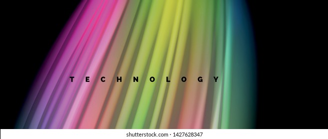 Fluid liquid color wave lines, glowing colorful light effect, abstract composition template. Geometric technology abstract pattern. Movement and motion concept