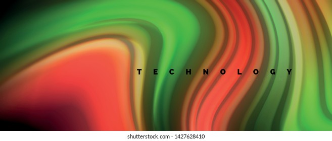 Fluid liquid color wave lines, glowing colorful light effect, abstract composition template. Geometric technology abstract pattern. Movement and motion concept