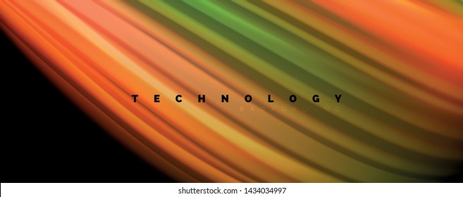Fluid liquid color wave lines, glowing colorful light effect, abstract composition template. Geometric technology abstract pattern. Movement and motion concept