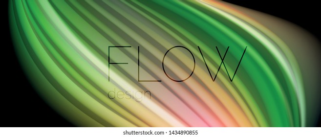 Fluid liquid color wave lines, glowing colorful light effect, abstract composition template. Geometric technology abstract pattern. Movement and motion concept