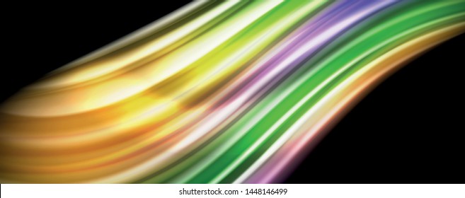 Fluid liquid color wave lines, glowing colorful light effect, abstract composition template. Geometric technology abstract pattern. Movement and motion concept