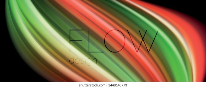 Fluid liquid color wave lines, glowing colorful light effect, abstract composition template. Geometric technology abstract pattern. Movement and motion concept