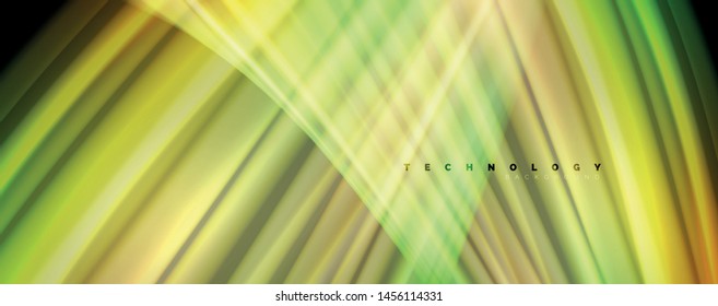 Fluid liquid color wave lines, glowing colorful light effect, abstract composition template. Geometric technology abstract pattern. Movement and motion concept