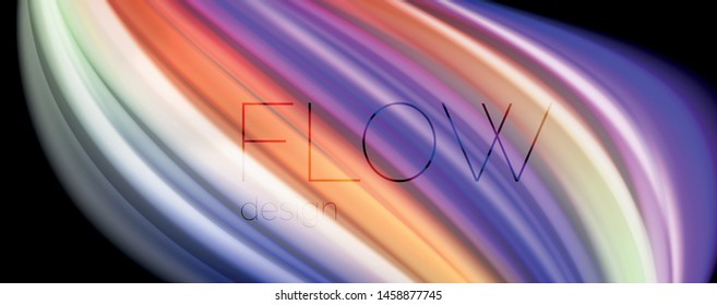 Fluid liquid color wave lines, glowing colorful light effect, abstract composition template. Geometric technology abstract pattern. Movement and motion concept