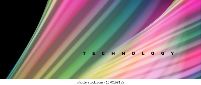 Líneas de onda de color líquido fluido, efecto luminoso colorido brillante, plantilla de composición abstracta. Patrón abstracto de tecnología geométrica. Concepto de movimiento y movimiento