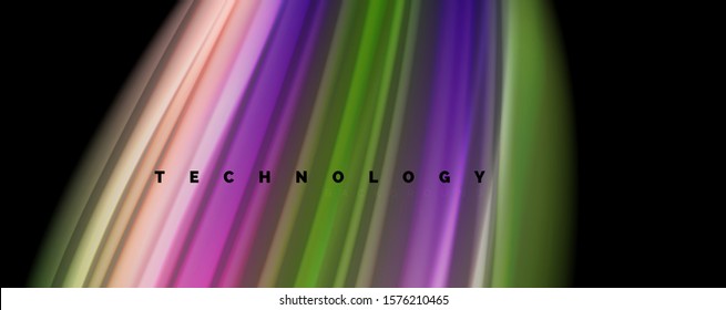 Fluid liquid color wave lines, glowing colorful light effect, abstract composition template. Geometric technology abstract pattern. Movement and motion concept