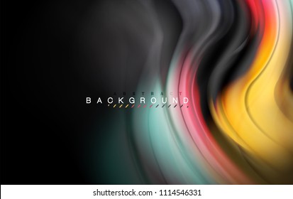 Fluid liquid colors design, colorful marble or plastic wavy texture background, glowing multicolored elements on black, for business or technology presentation or web brochure cover design, wallpaper