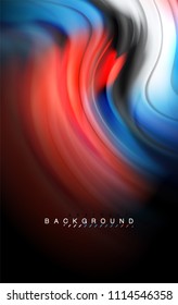 Fluid liquid colors design, colorful marble or plastic wavy texture background, glowing multicolored elements on black, for business or technology presentation or web brochure cover design, wallpaper