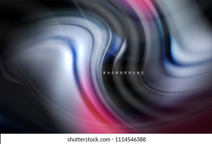 Fluid liquid colors design, colorful marble or plastic wavy texture background, glowing multicolored elements on black, for business or technology presentation or web brochure cover design, wallpaper