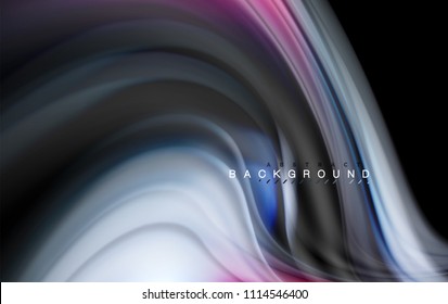 Fluid liquid colors design, colorful marble or plastic wavy texture background, glowing multicolored elements on black, for business or technology presentation or web brochure cover design, wallpaper