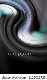 Fluid liquid colors design, colorful marble or plastic wavy texture background, glowing multicolored elements on black, for business or technology presentation or web brochure cover design, wallpaper