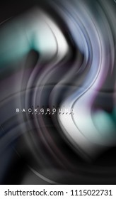 Fluid liquid colors design, colorful marble or plastic wavy texture background, glowing multicolored elements on black, for business or technology presentation or web brochure cover design, wallpaper