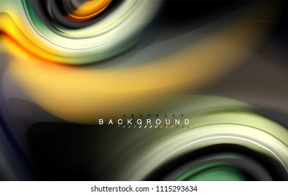 Fluid liquid colors design, colorful marble or plastic wavy texture background, glowing multicolored elements on black, for business or technology presentation or web brochure cover design, wallpaper