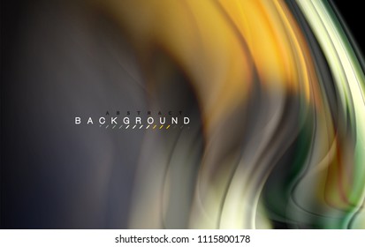 Fluid liquid colors design, colorful marble or plastic wavy texture background, glowing multicolored elements on black, for business or technology presentation or web brochure cover design, wallpaper