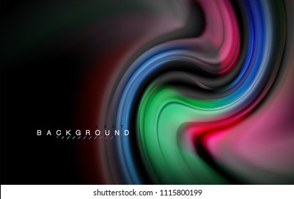 Fluid liquid colors design, colorful marble or plastic wavy texture background, glowing multicolored elements on black, for business or technology presentation or web brochure cover design, wallpaper