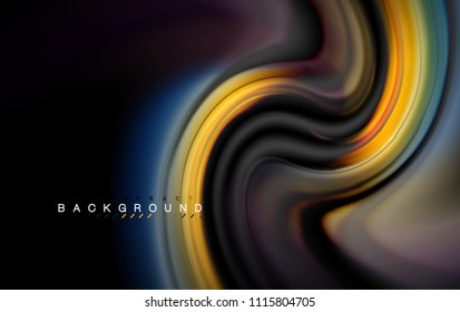 Fluid liquid colors design, colorful marble or plastic wavy texture background, glowing multicolored elements on black, for business or technology presentation or web brochure cover design, wallpaper