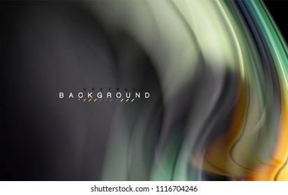 Fluid liquid colors design, colorful marble or plastic wavy texture background, glowing multicolored elements on black, for business or technology presentation or web brochure cover design, wallpaper