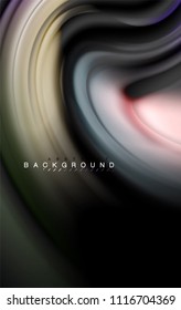 Fluid liquid colors design, colorful marble or plastic wavy texture background, glowing multicolored elements on black, for business or technology presentation or web brochure cover design, wallpaper