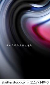 Fluid liquid colors design, colorful marble or plastic wavy texture background, glowing multicolored elements on black, for business or technology presentation or web brochure cover design, wallpaper
