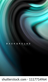 Fluid liquid colors design, colorful marble or plastic wavy texture background, glowing multicolored elements on black, for business or technology presentation or web brochure cover design, wallpaper