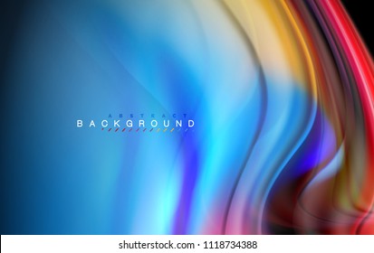 Fluid liquid colors design, colorful marble or plastic wavy texture background, glowing multicolored elements on black, for business or technology presentation or web brochure cover design, wallpaper