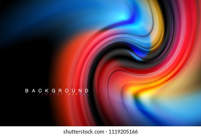 Fluid liquid colors design, colorful marble or plastic wavy texture background, glowing multicolored elements on black, for business or technology presentation or web brochure cover design, wallpaper