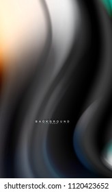 Fluid liquid colors design, colorful marble or plastic wavy texture background, glowing multicolored elements on black, for business or technology presentation or web brochure cover design, wallpaper