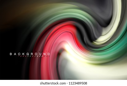 Fluid liquid colors design, colorful marble or plastic wavy texture background, glowing multicolored elements on black, for business or technology presentation or web brochure cover design, wallpaper