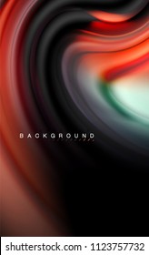 Fluid liquid colors design, colorful marble or plastic wavy texture background, glowing multicolored elements on black, for business or technology presentation or web brochure cover design, wallpaper