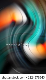 Fluid liquid colors design, colorful marble or plastic wavy texture background, glowing multicolored elements on black, for business or technology presentation or web brochure cover design, wallpaper