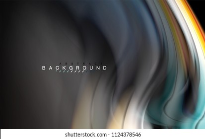 Fluid liquid colors design, colorful marble or plastic wavy texture background, glowing multicolored elements on black, for business or technology presentation or web brochure cover design, wallpaper