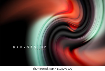 Fluid liquid colors design, colorful marble or plastic wavy texture background, glowing multicolored elements on black, for business or technology presentation or web brochure cover design, wallpaper