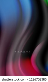 Fluid liquid colors design, colorful marble or plastic wavy texture background, glowing multicolored elements on black, for business or technology presentation or web brochure cover design, wallpaper