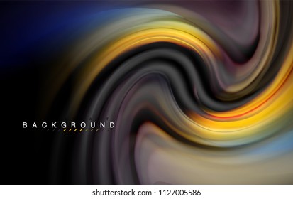 Fluid liquid colors design, colorful marble or plastic wavy texture background, glowing multicolored elements on black, for business or technology presentation or web brochure cover design, wallpaper